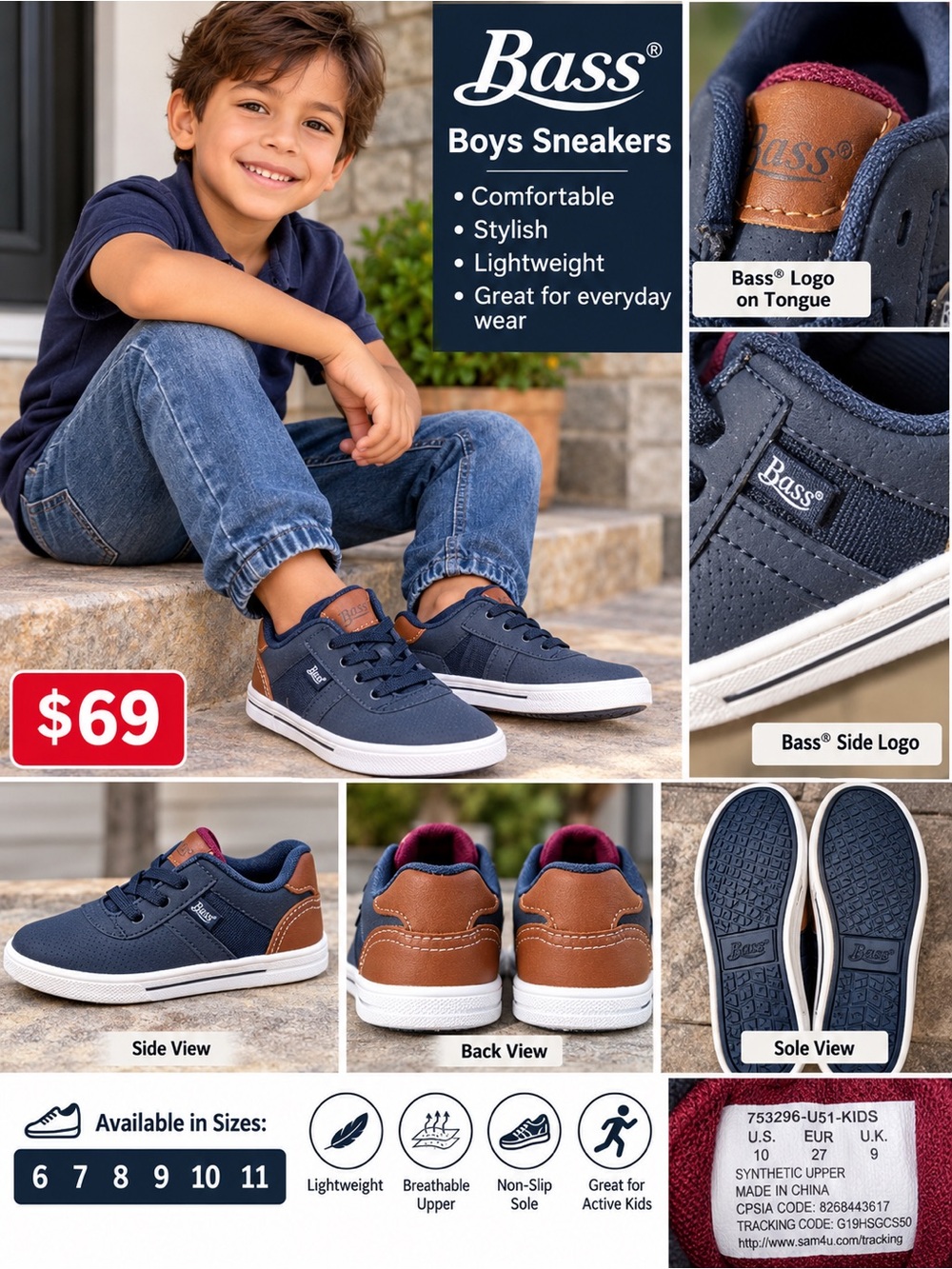 Sperry Navy and Brown Kids Sneakers